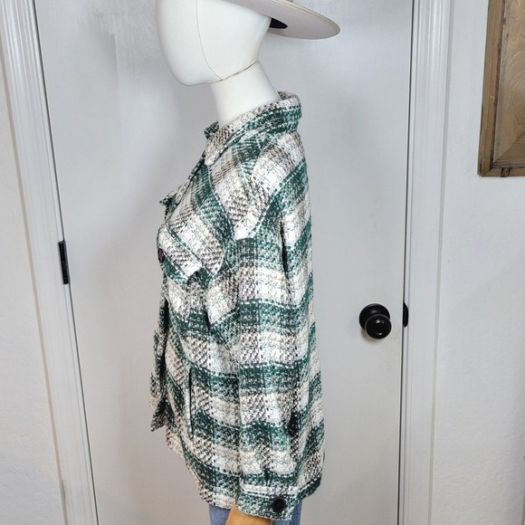 ZARA Italian Fabric Plaid Flannel Jacket Button Up Shacket Green Check M - Picture 7 of 8